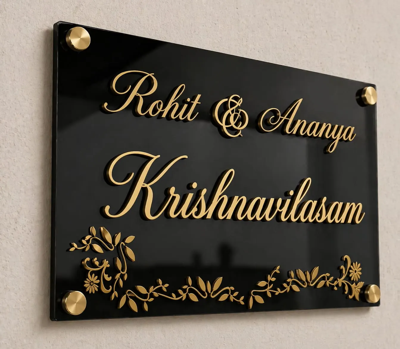 Black acrylic family name plate by Neelavarn Ajman