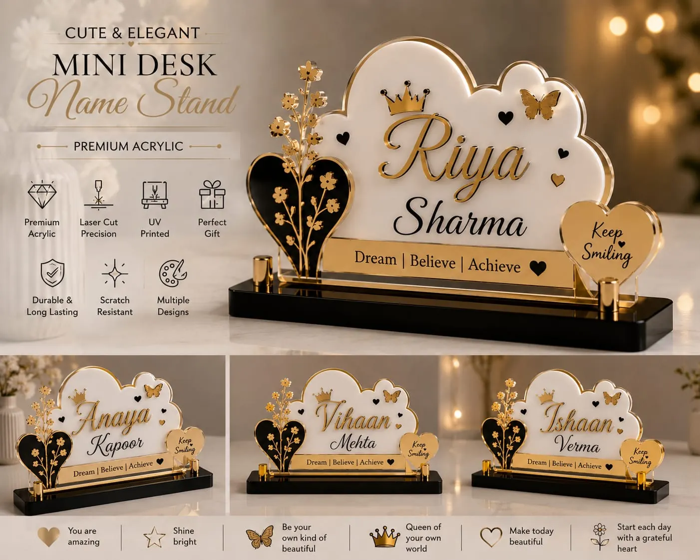 Premium Acrylic Mini Desk Name Plate by Neelavarn Ajman