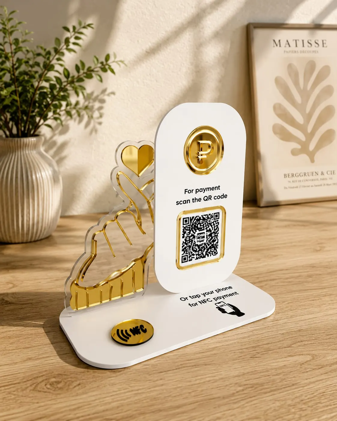 Acrylic QR code display stand created by Neelavarn in Ajman, UAE