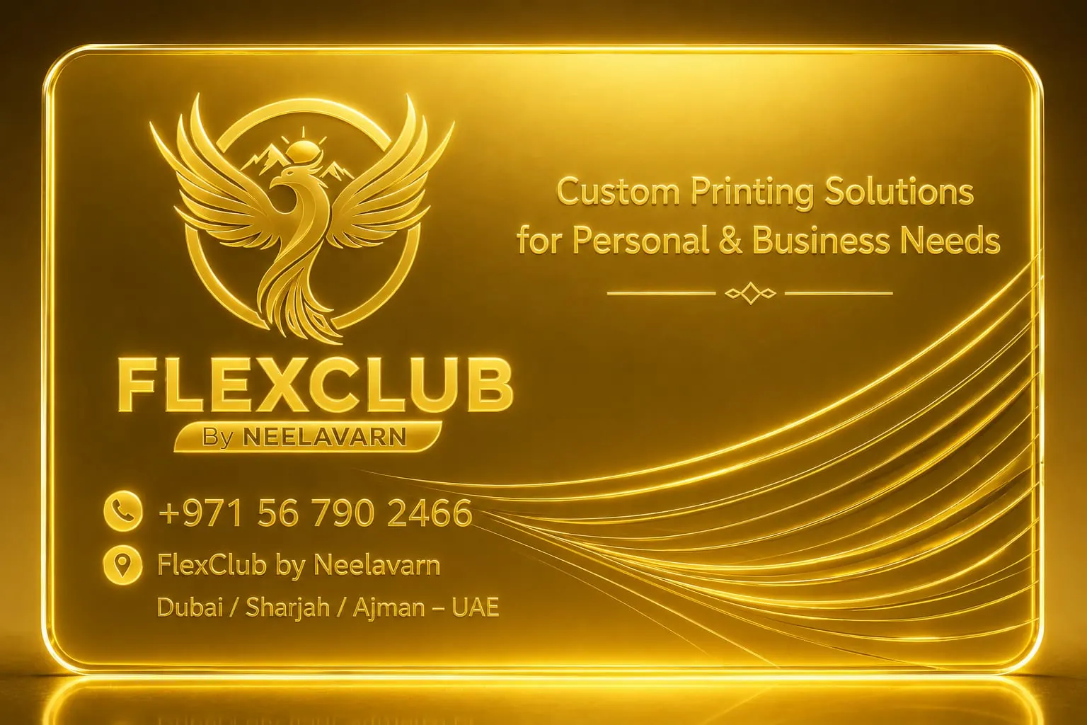 Gold acrylic business card design created by Neelavarn in Ajman, UAE